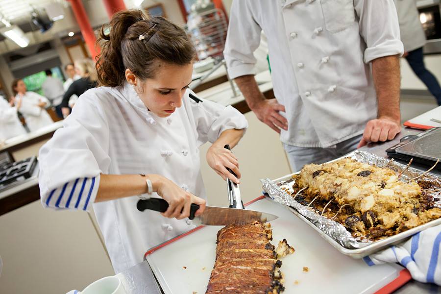 Me testing recipes for Stuffed Ribs (an old-school American dish) when I was at America’s Test Kitchen!