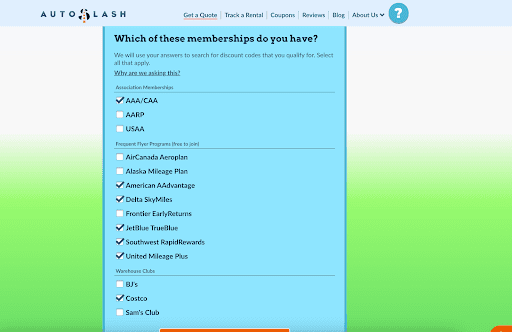 selecting your memberships on autoslash